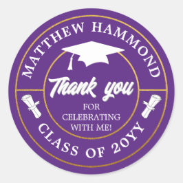 Purple Graduating Class Thank You Grad Cap Runder Aufkleber