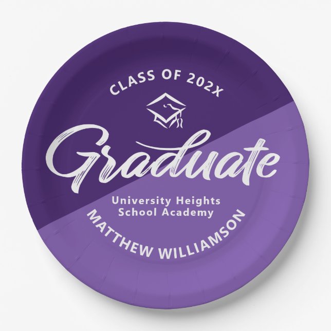 Purple Graduation Bold Retro Script Cap Icon Pappteller (Vorderseite)