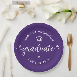 Purple Graduation Script Hearts Cap Icon Modern Pappteller