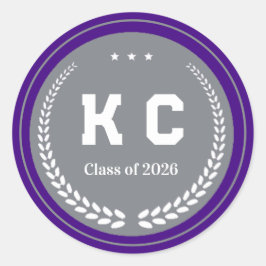 Purple & Gray  Class of 2026 Graduation Envelope Runder Aufkleber