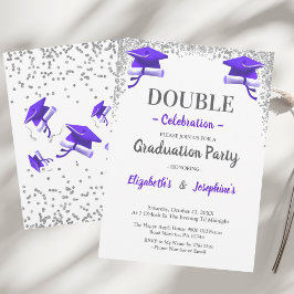 Purple Gray double Celebration Graduation Party  Einladung