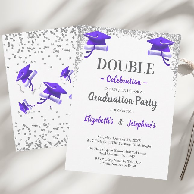 Purple Gray double Celebration Graduation Party  Einladung (Von Creator hochgeladen)