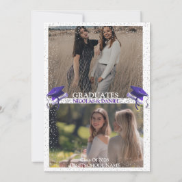 Purple Gray double Graduation Party 2 photo Einladung