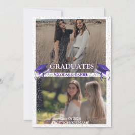 Purple Gray double Graduation Party 2 photo Einladung