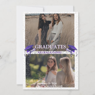 Purple Gray double Graduation Party 2 photo Einladung