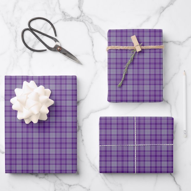 Purple Gray Plaid Tartan Geschenkpapier Set (Vorderseite)