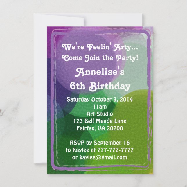 Purple Green Art Party Paint Dots Invitation (Devant)