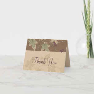 Purple Green Birds Leaves Fall Wedding Thank You Dankeskarte