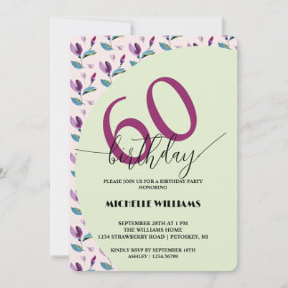 Purple Green Floral Watercolor Birthday Einladung