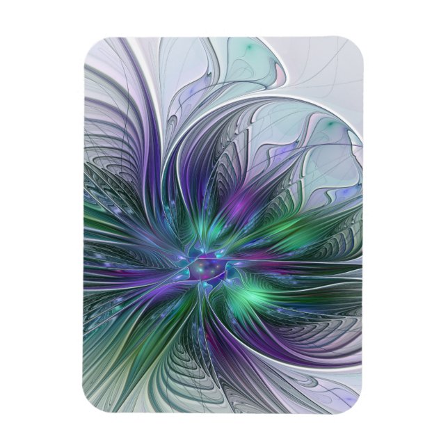 Purple Green Flower Modern Abstract Art Fractal Magnet (Vertikal)