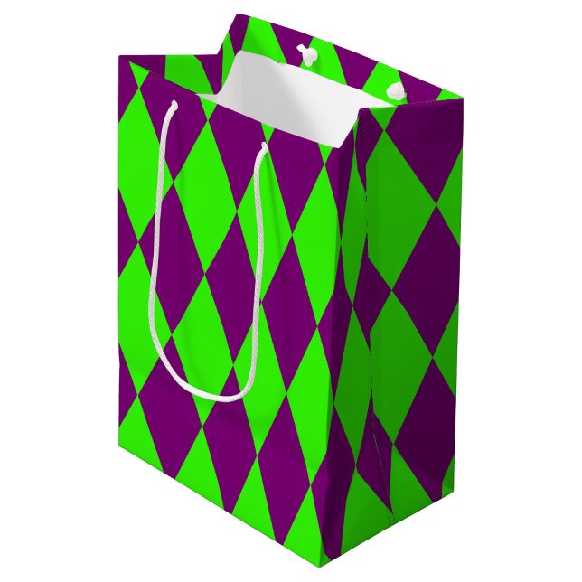 Purple Green Harlequin Checkered Design  Mittlere Geschenktüte (Von Creator hochgeladen)