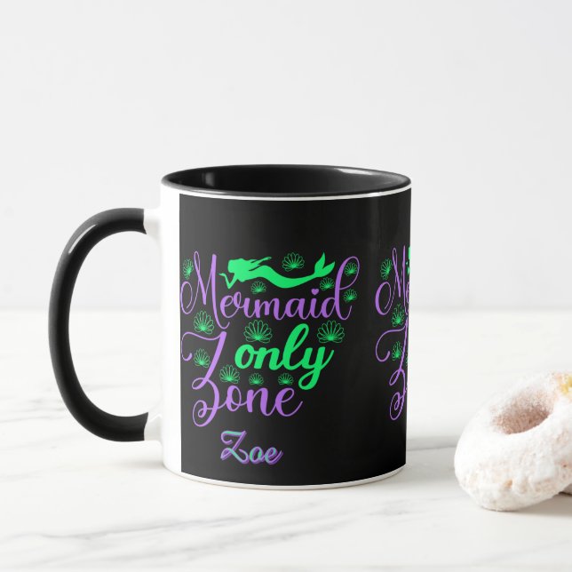 Purple Green Mermaid Script Zone Script Tasse (Mit Donut)