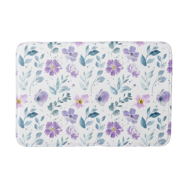 Purple Green Watercolor Wildflower Badematte (Vorderseite)