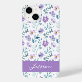 Purple Green Watercolor Wildflower Name Case-Mate iPhone 14 Hülle