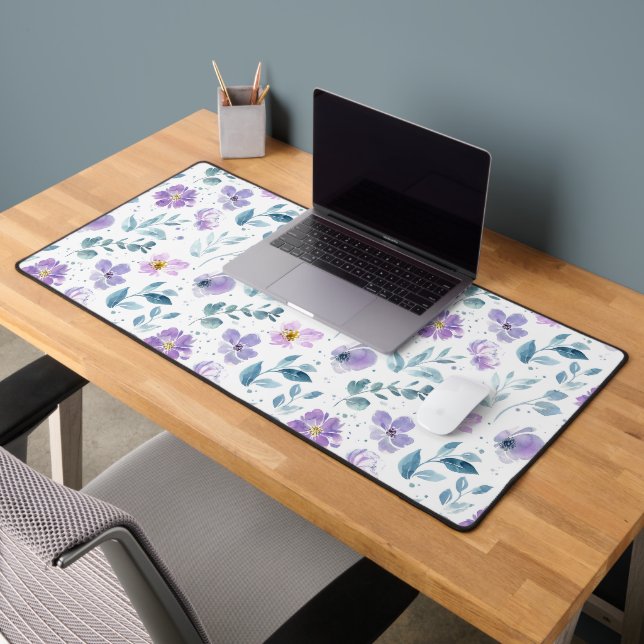 Purple Green Watercolor Wildflower Schreibtischunterlage (Büro 2)