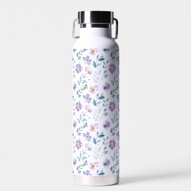 Purple Green Watercolor Wildflower Trinkflasche (Vorne)