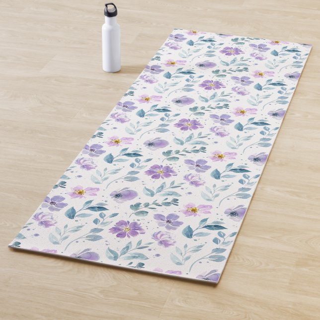 Purple Green Watercolor Wildflower Yogamatte (Beispiel)
