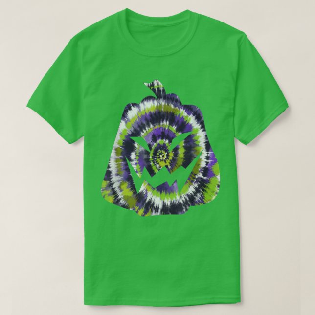 Purple Green White Tie Dye Halloween Jack O Lanter T-Shirt (Design vorne)