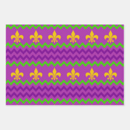 PURPLE GREEN YELLOW MARDI GRAS PATTERNS GESCHENKPAPIER SET