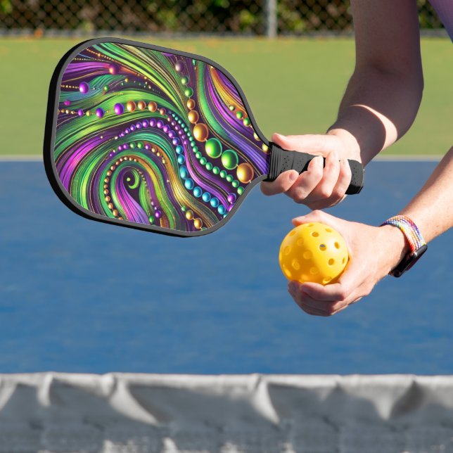 PURPLE GREEN YELLOW MARDI GRAS WAVES & BEADS PICKLEBALL SCHLÄGER (InSitu)