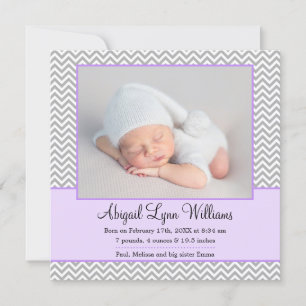 Purple Grey Chevron Girl Photo Faire-part de naiss