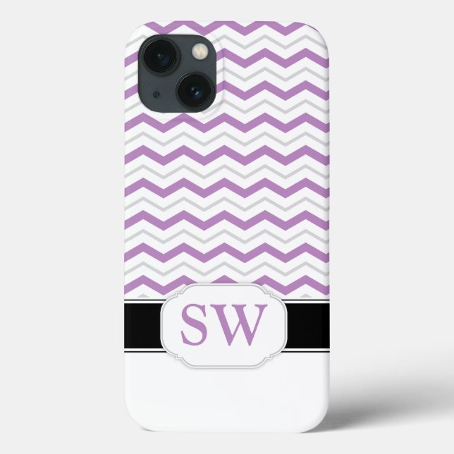 Purple & Grey Chevron Monogram iPad 2/3/4 Coque (Verso)
