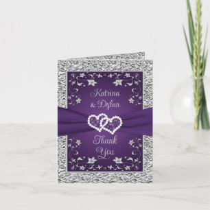 Purple, Grey Love Hearts Mariage Carte de remercie