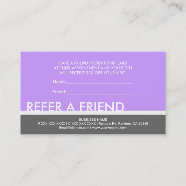 Purple gris simple référer un ami cartes personnal (Devant)