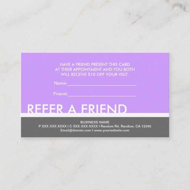 Purple gris simple référer un ami cartes personnal (Devant)