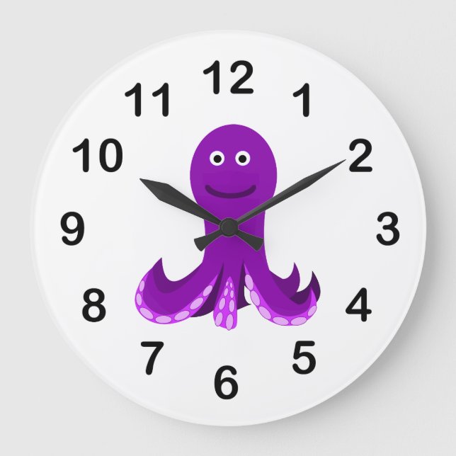 Purple happy octopus cartoon große wanduhr (Vorderseite)