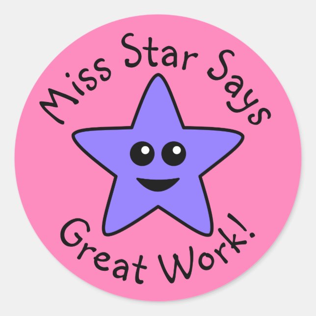Purple Happy Star Great Work Stickers (Devant)