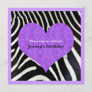 Purple Heart avec Zebra Impression Invitation