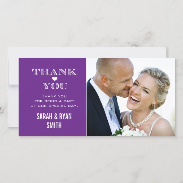 Purple Heart Mariage Photo Merci Cartes (Devant)