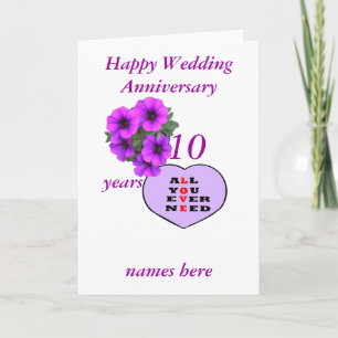 Purple Heart und Blumen Jubiläum Namen, Karte