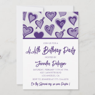 Purple Hearts Nacht aus Mädchenhaft 44. Geburtstag Einladung