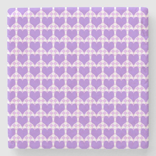 Purple Hearts Seamless Pattern Steinuntersetzer (Vorderseite)