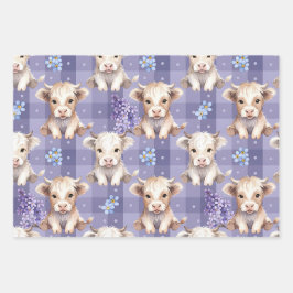 Purple Highland Cow Gingham Lilac Aesthetic Geschenkpapier Set