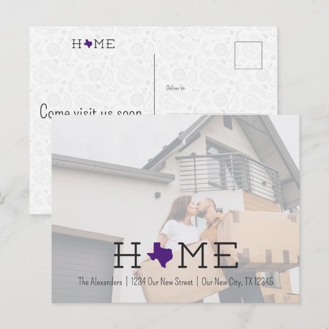 Purple HOME Texas Moving Carte postale Faire-part (Devant / Derrière)