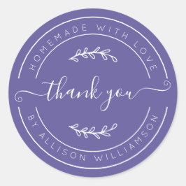 Purple Homemade Thank You Label Runder Aufkleber