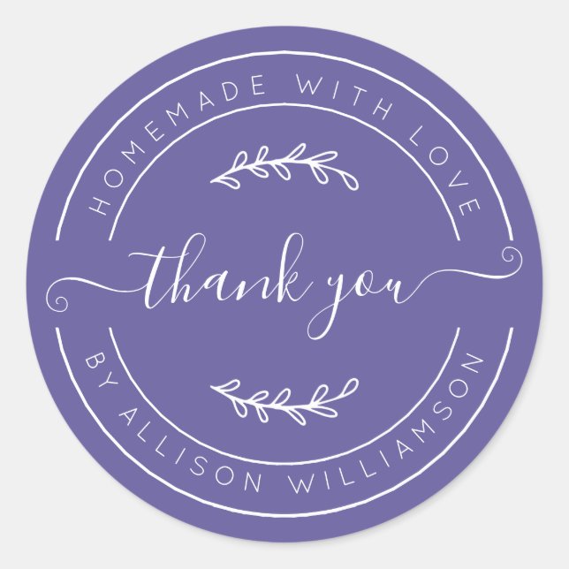 Purple Homemade Thank You Label Runder Aufkleber (Vorderseite)