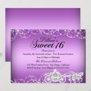 Purple Horse Carriage Princess Sweet 16 Invitation