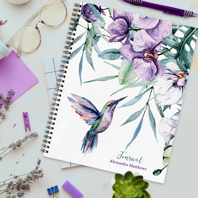 Purple Hummingbird et Floral Journal personnalisé (Customize the text and choose from various page styles with this pretty notebook!)