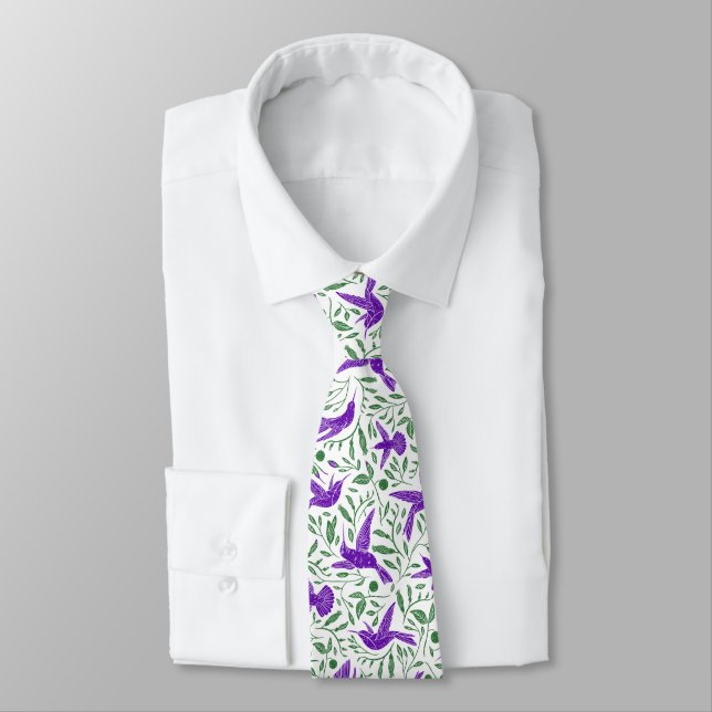 Purple hummingbirds with green flowers & leaves krawatte (Gebunden)