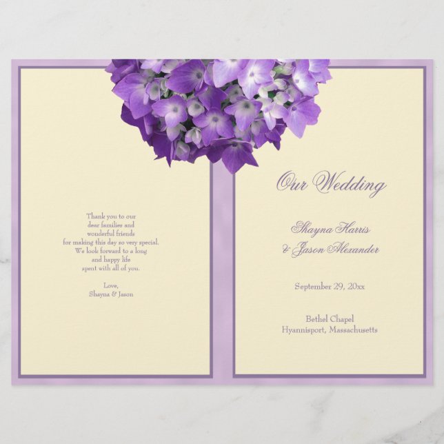 Purple Hydrangea Programme de mariage blanc (Devant)