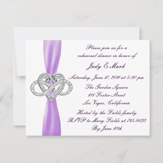 Purple Infinity Coeur Reprêtre Dîner Invitation (Devant)