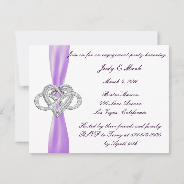 Purple Infinity Heart Engagement Party Invitation (Devant)