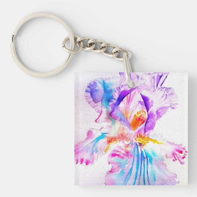 Purple iris Flower Wedding Favour Floral Flower Schlüsselanhänger (Vorderseite)