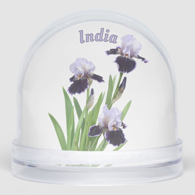 Purple Iris Trio Botanical Floral Art Personalized Schneekugeln (Vorderseite)
