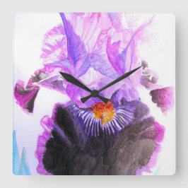 Purple Iris Watercolor Flower Floral Birthday Quadratische Wanduhr