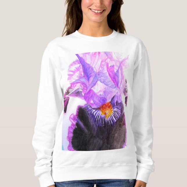 Purple Iris Watercolor Flower Floral Birthday Sweatshirt (Vorderseite)